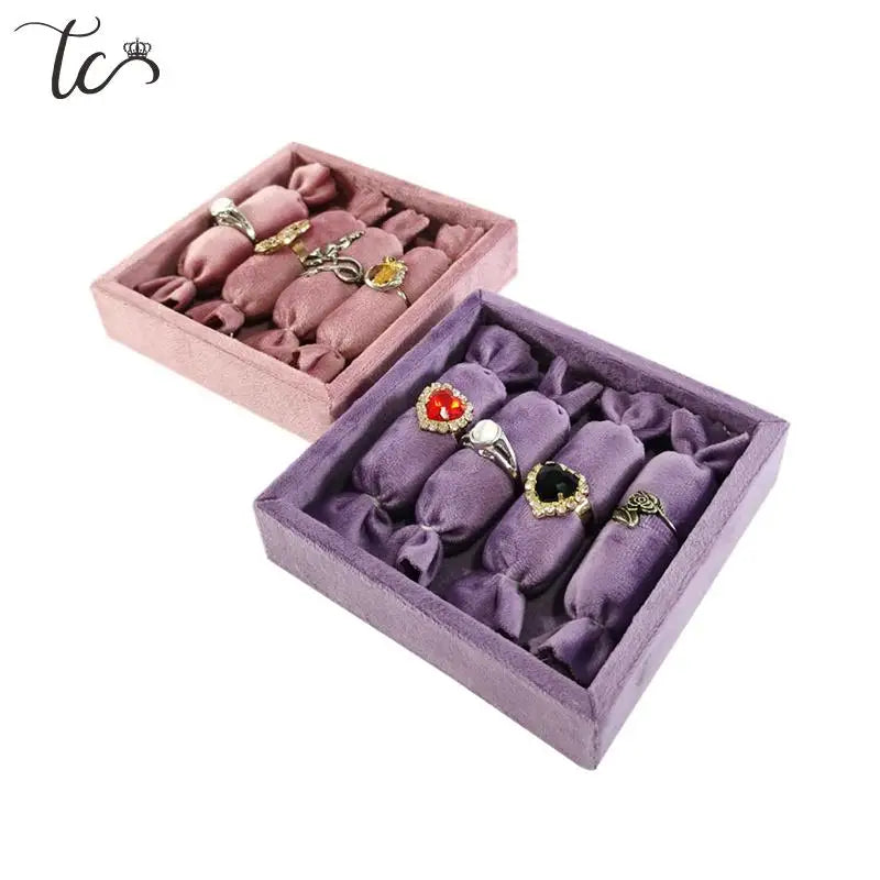 Velvet Candy Shaped Ring Storage Rack Earrings Bracelet Pendant Necklace Jewelry Storage Display Tray