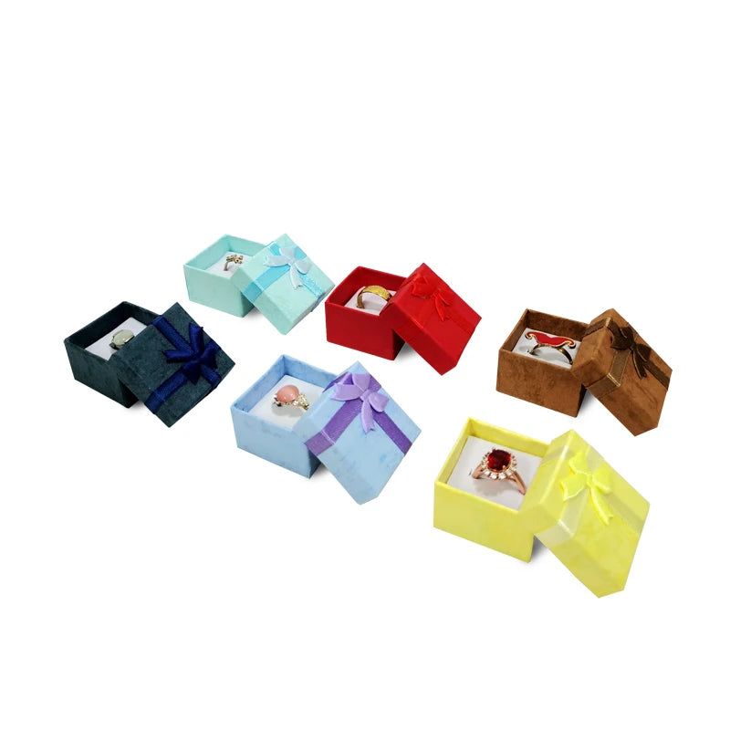 Paper Boxes Wholesale 4*4Cm and 5*8Cm Jewelry Packaging Case with Bow Ring Earring Necklace Storage Holder 24Pcs or 48Pcs