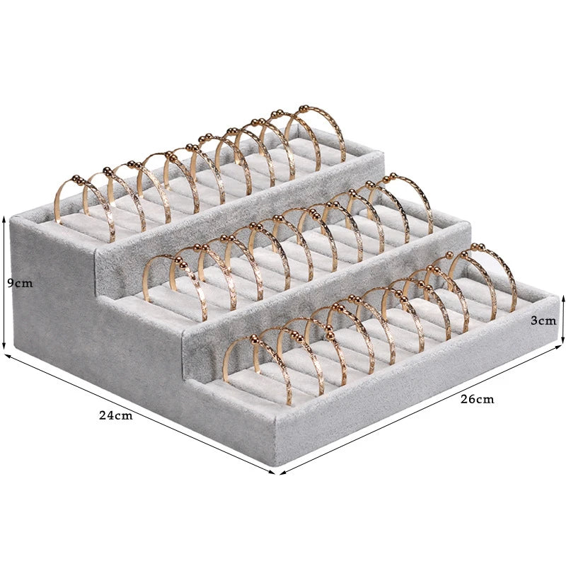 3-Layer Bracelet Display Tray Rings Earrings Organizer Plate Wactch Holder with Small Pillows Gray & Black Available