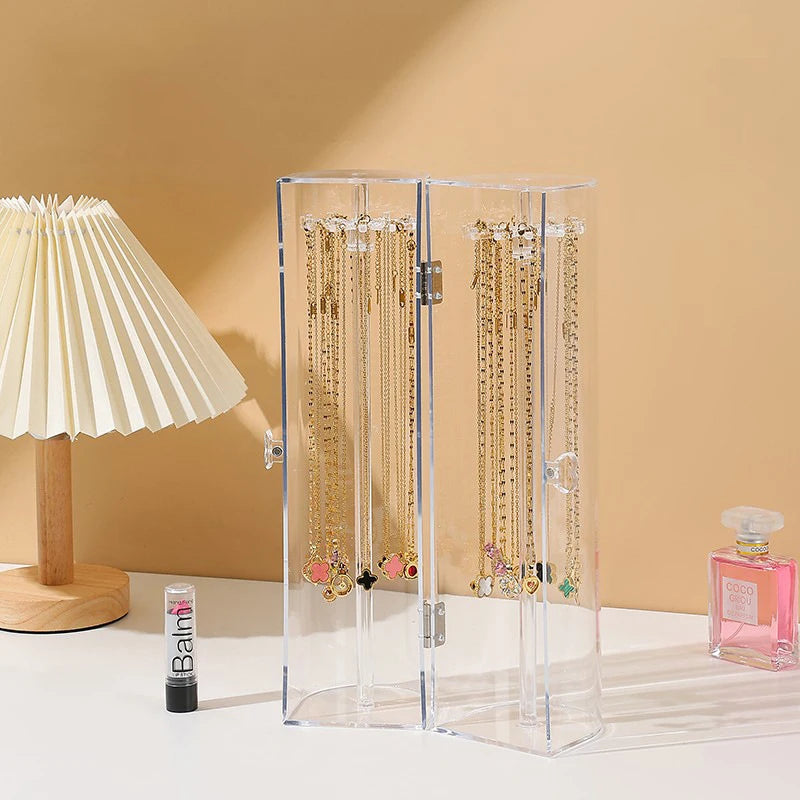Acrylic Necklace Storage Box with Rotating Hook Bracelet Jewelry Display Rack Personal Ring Hairpin Jewelry Dustproof Box