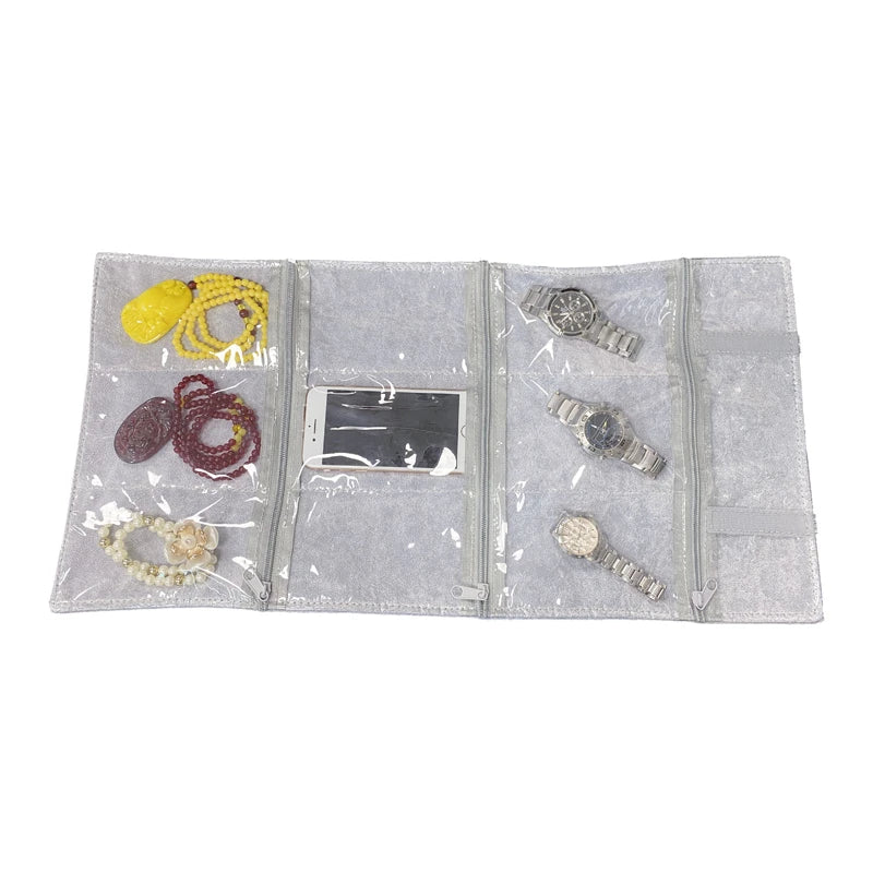 Velvet Zipper Pvc Lattice Dust-Proof and Antioxidant Jewelry Wrap Bag Brooch Ring Earring Organizer Organizer Bag
