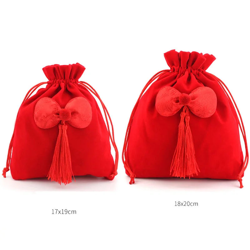 Red Velvet Jewelry Gift Bags High-Capacity Christmas Apple Packaging Bags Halloween Children's Chocolate Candy Organizer Pouch