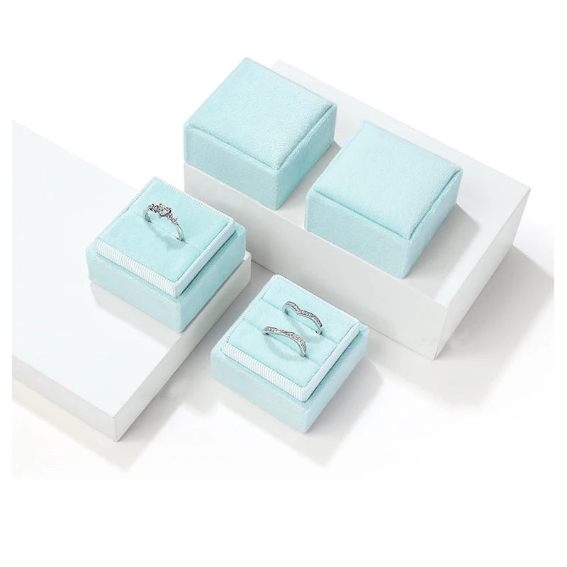 New Velvet Square Jewelry Box Earrings Single and Double Ring Box Wedding Proposal Gift Box
