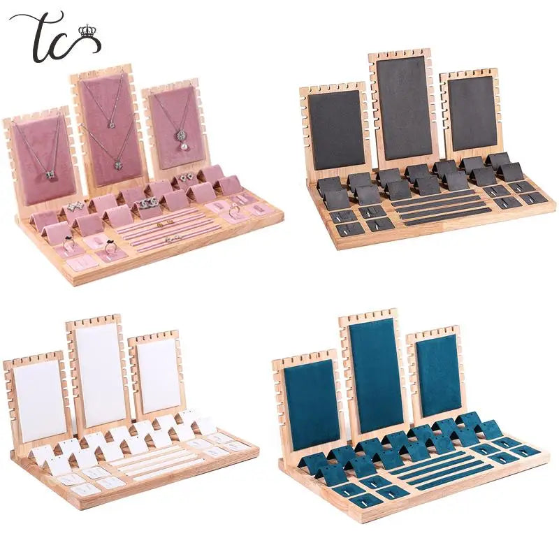 Solid Wood Jewelry Display Stand Necklace Pendant Ring Earrings Bracelet Storage Display Stand
