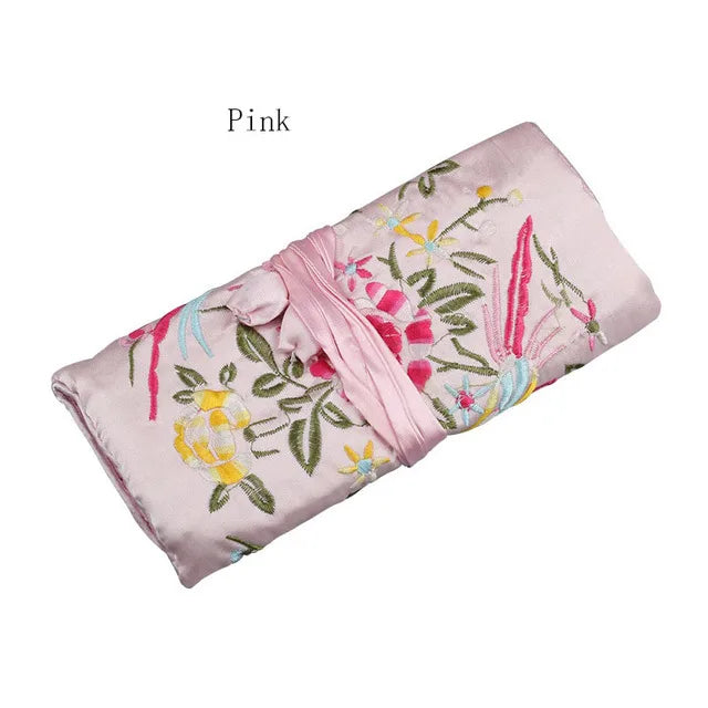 Satin Jewelry Roll Earring Bangle Holder Storage Pack Bag Travel Ring Necklace Jewellery Pouch Organizer Mix Colors