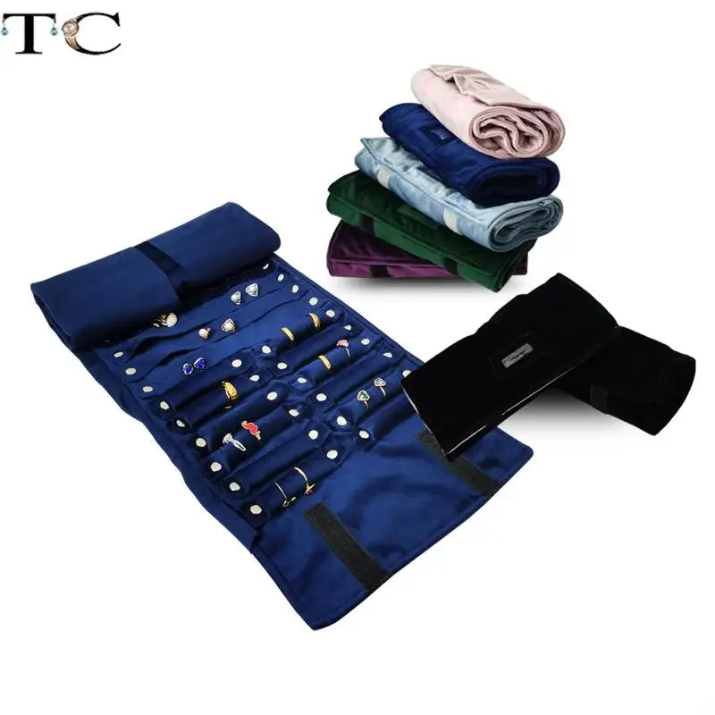 Velvet Jewelry Roll Bag Portable Travel Jewelry Roll Ring Earrings Necklace Pendant Storage Display Bag