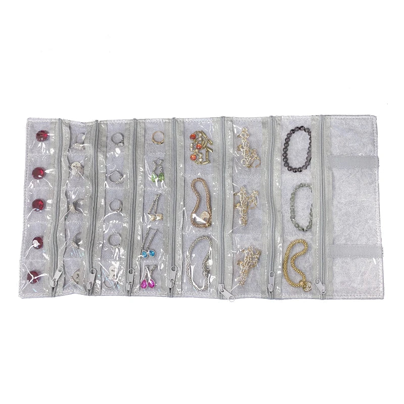 Velvet Zipper Pvc Lattice Dust-Proof and Antioxidant Jewelry Wrap Bag Brooch Ring Earring Organizer Organizer Bag