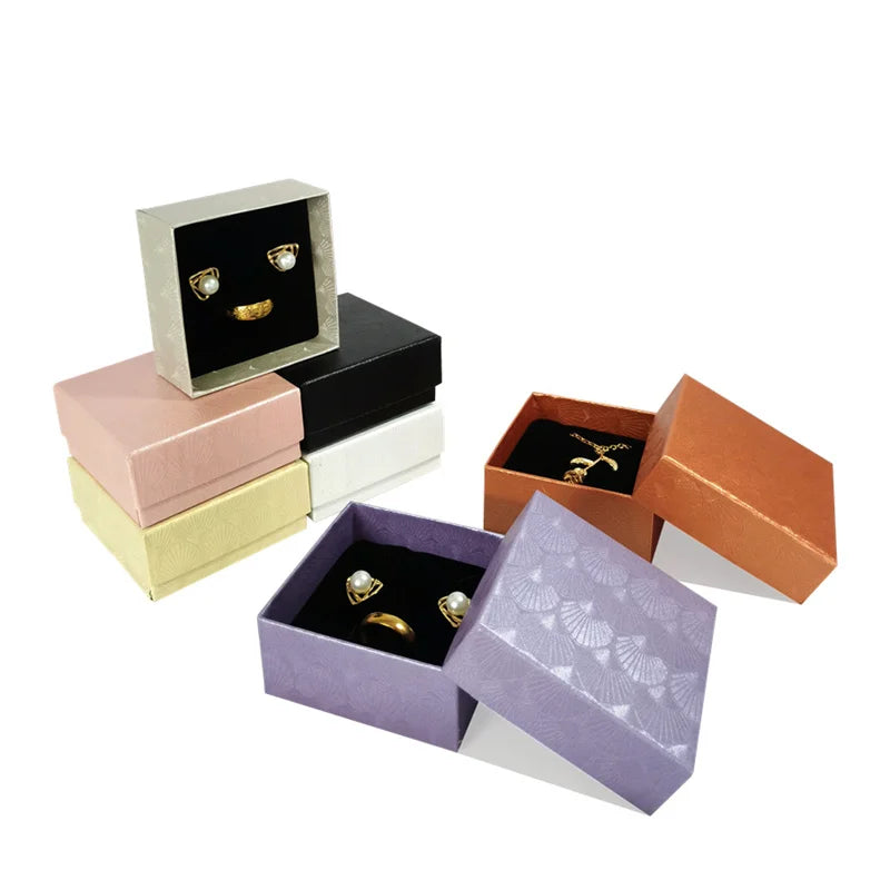 12Pcs/lot Square Jewelry Packaging Boxes Wholesale Neckalce Ring Ear Stud Storage Case Shell Pattern Jewelry Gift Box