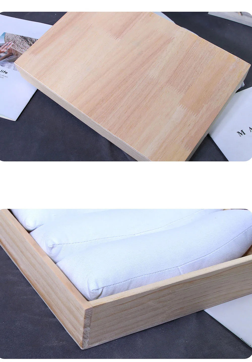 Watch Bracelet Display Tray Jade Bangle Storage Organizers Wood Tray with 5 Pillows Jewelry Wrist Watch Holder 35*24Cm