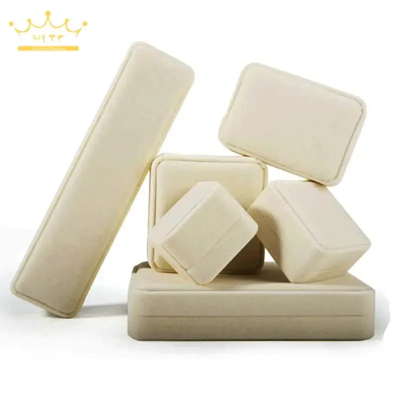 High Quality Beige Flannel Jewelry Box Jewelry Box Ring Necklace Earrings Pendant Storage Box