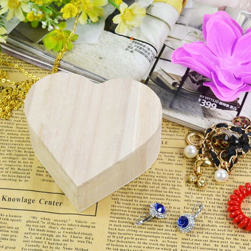 Heart-Shaped Wooden Box Jewelry Case Ring Storage Wooden Contianer Jewelry Creative Gift Box New