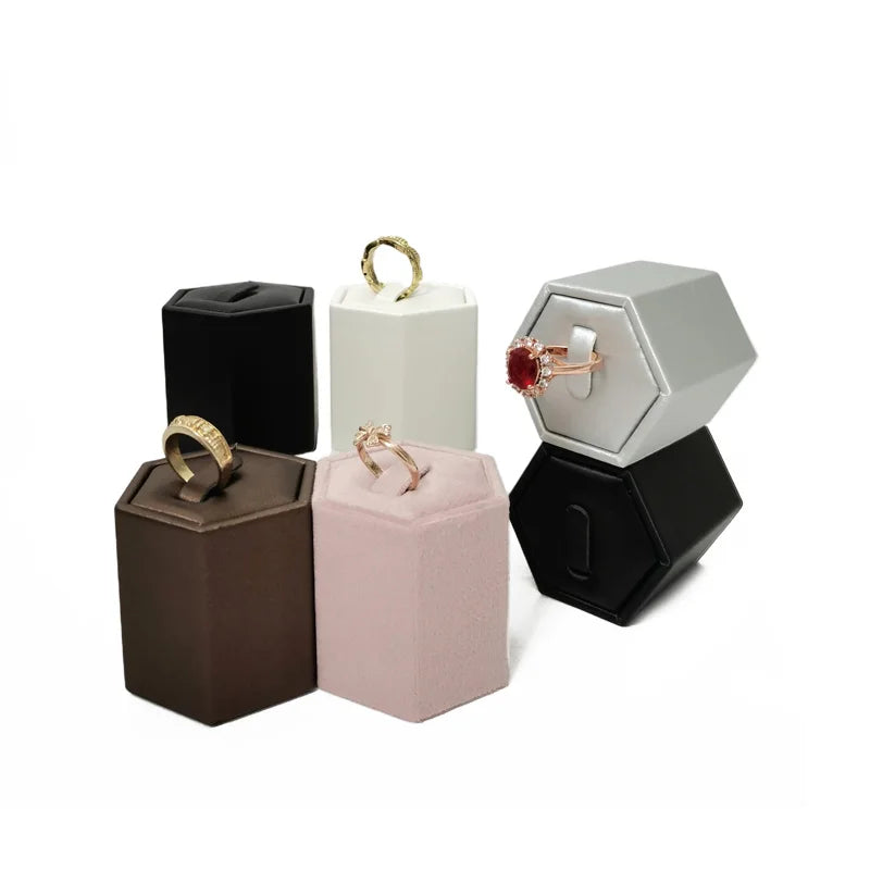 Velvet Pu Leather Hexagon Jewelry Display Rack Ring Storage Display Rack Tower Ring Display Rack