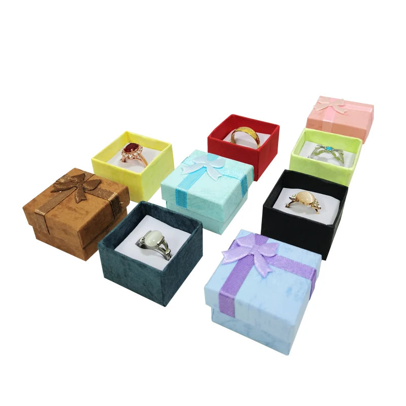 Paper Boxes Wholesale 4*4Cm and 5*8Cm Jewelry Packaging Case with Bow Ring Earring Necklace Storage Holder 24Pcs or 48Pcs