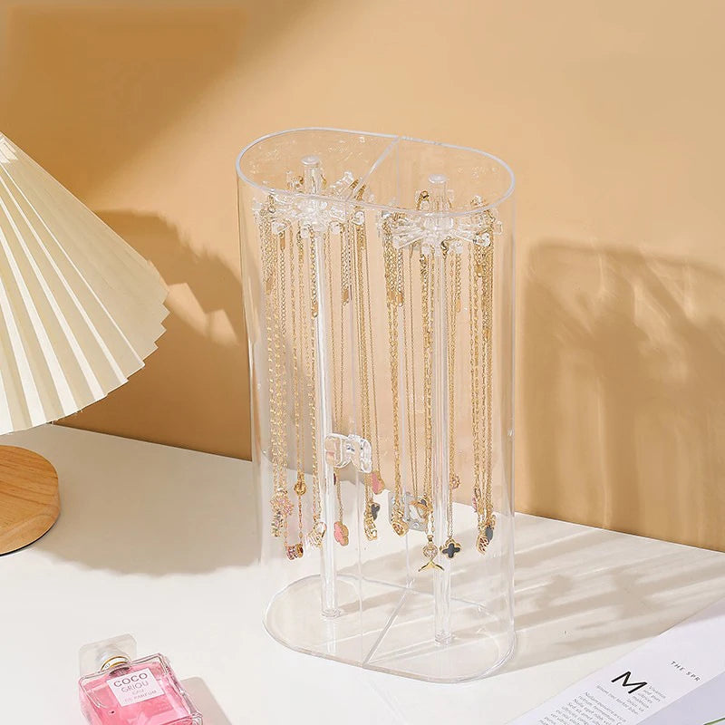 Acrylic Necklace Storage Box with Rotating Hook Bracelet Jewelry Display Rack Personal Ring Hairpin Jewelry Dustproof Box