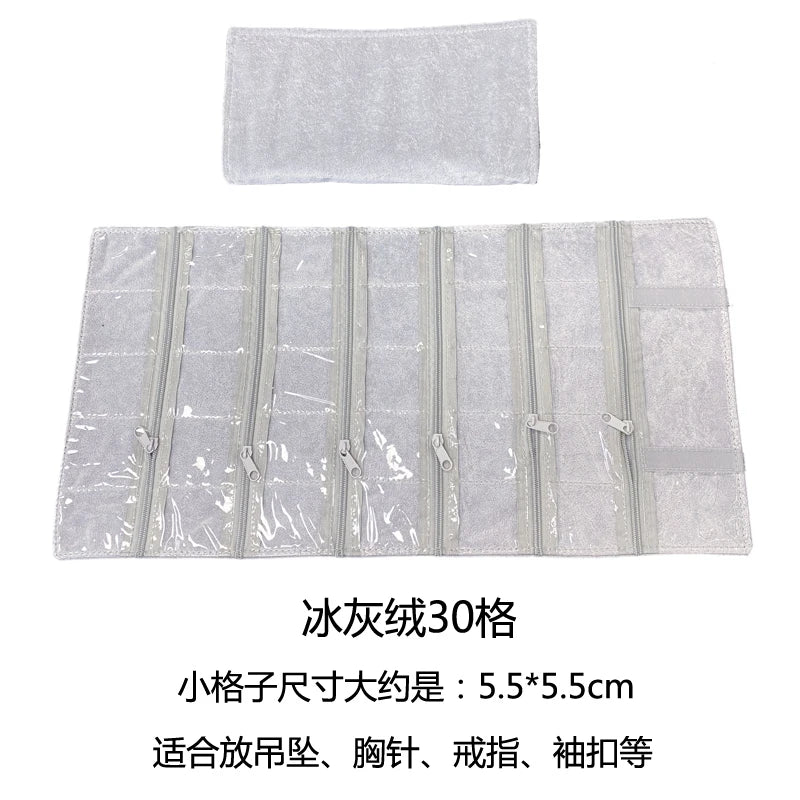 Velvet Zipper Pvc Lattice Dust-Proof and Antioxidant Jewelry Wrap Bag Brooch Ring Earring Organizer Organizer Bag