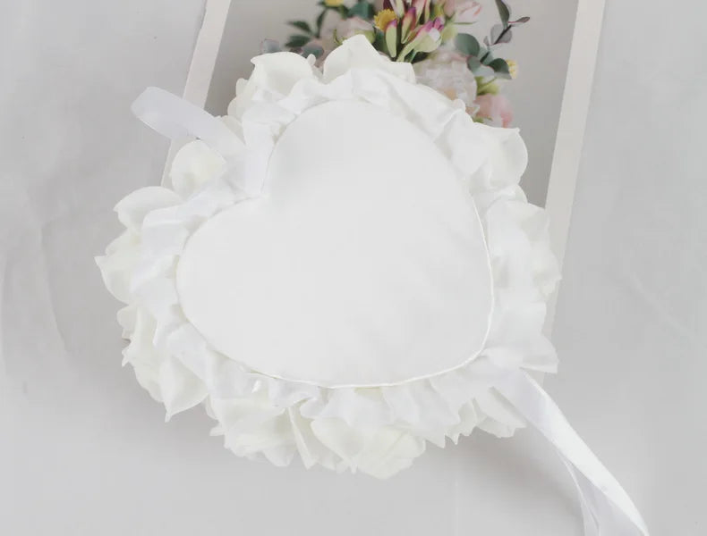 Weeding Couple Rings Holder Sweet Valentine Day Gift Heart Shape Ring Pillow Cushion Simulation Rose Flowers Jewelry Case