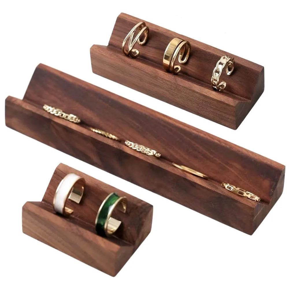 Walnut V-Groove Ring Display Rack Earring Ring Storage Base Jewelry Shooting Props Rings Organizer Multi Size Available