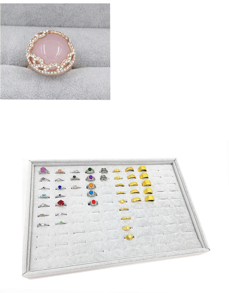 Velvet Jewelry Plate Hundred Ring Display Tray Ear Stud Storage Box Jewelry Display Prop Ring Earring Organizer 35*24Cm