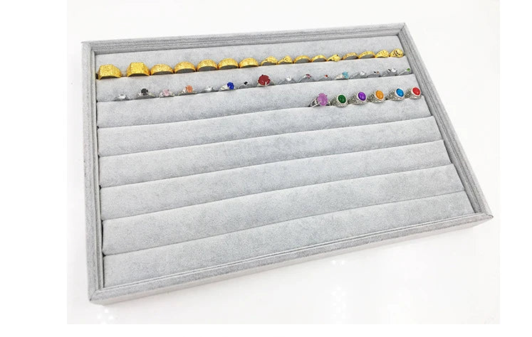 Velvet Jewelry Plate Hundred Ring Display Tray Ear Stud Storage Box Jewelry Display Prop Ring Earring Organizer 35*24Cm