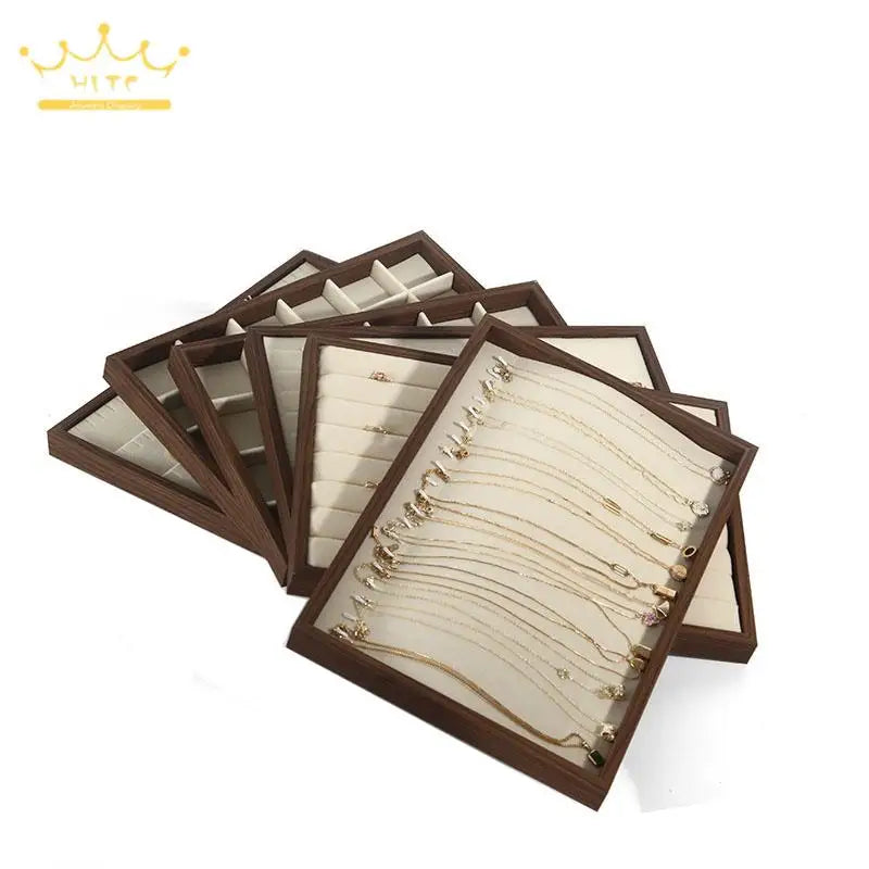 Wood Grain Jewelry Display Tray Ring Bracelet Holder Large Size Jewelry Organizers Storage Necklace Earrings Display Props