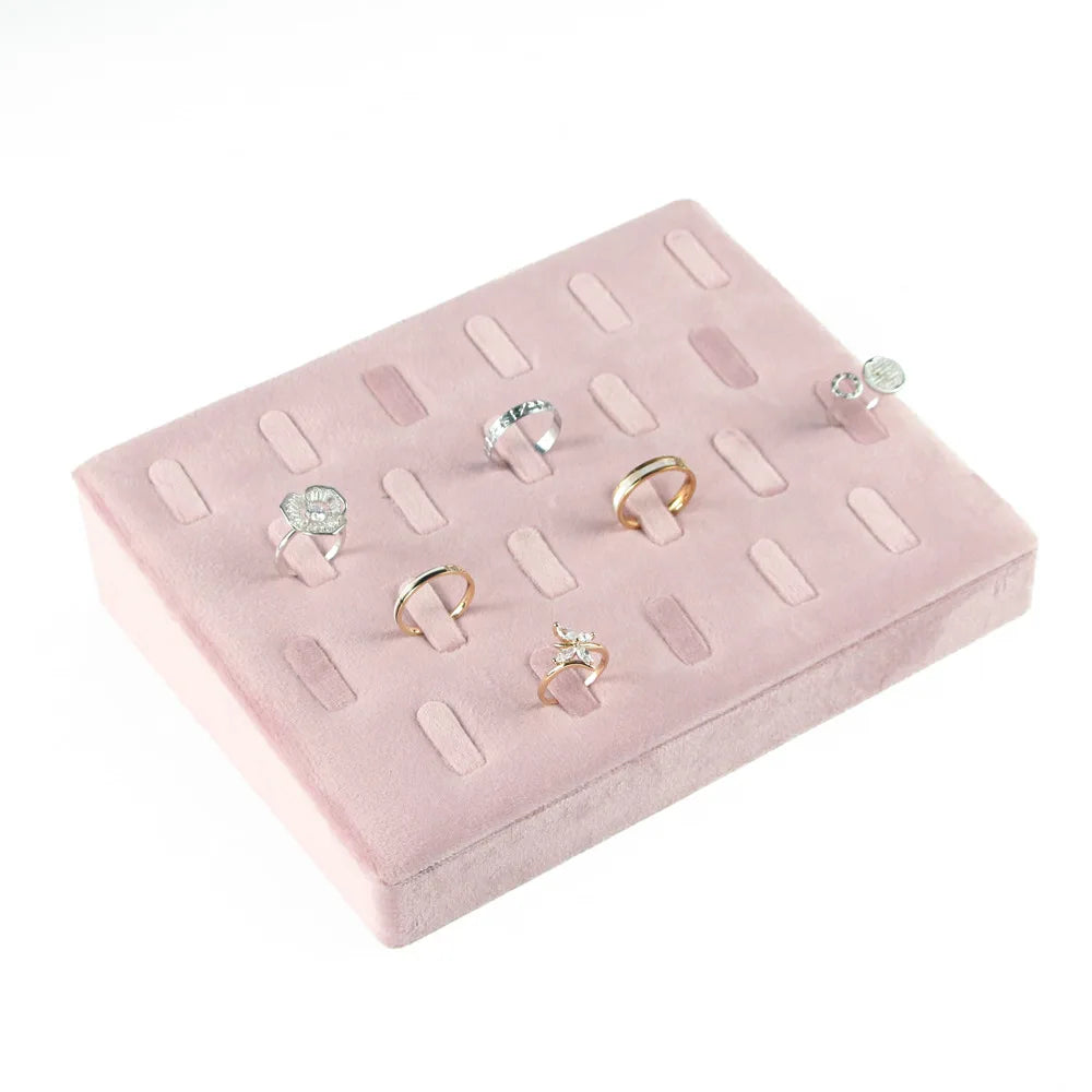 Ring Display Organizer Pink Velvet Ring Showcase Tray Set Jewelry Props Ring Clamping Stand Exhibitors for Jewelry