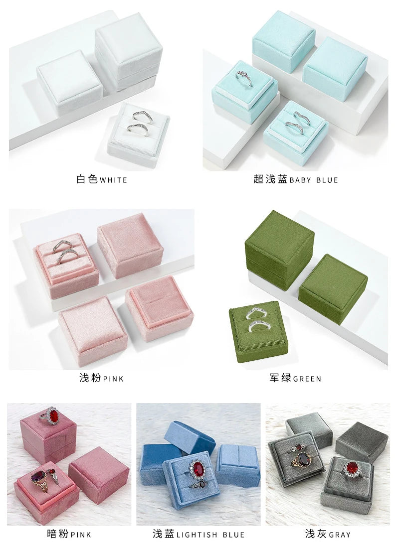 New Velvet Square Jewelry Box Earrings Single and Double Ring Box Wedding Proposal Gift Box