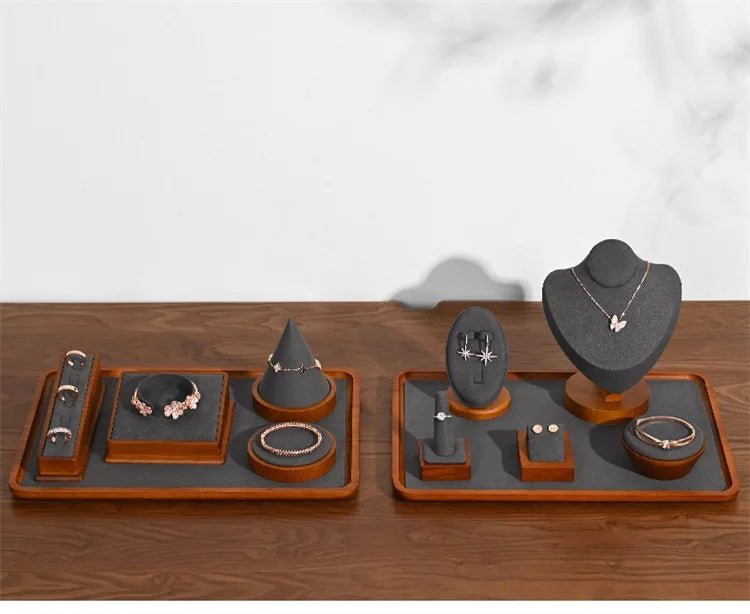 Wooden Jewelry Display Props Counter Exquisite Beaded Jade Jewelry Display Set Storage Props