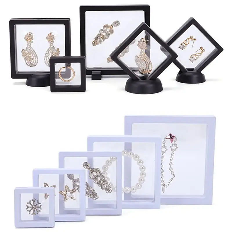 Set 3D Floating Display Case Stands Holder Suspension Storage for Pendant Necklace Bracelet Ring Coin Pin Gift Jewelry Box