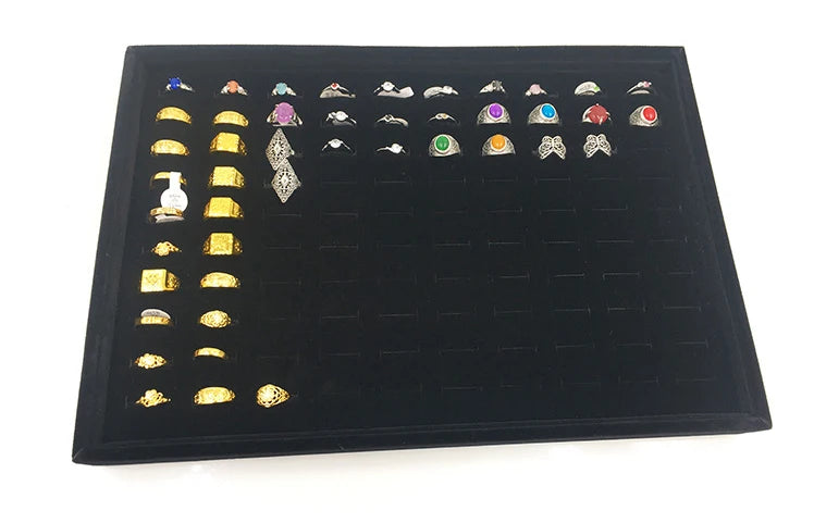 Velvet Jewelry Plate Hundred Ring Display Tray Ear Stud Storage Box Jewelry Display Prop Ring Earring Organizer 35*24Cm