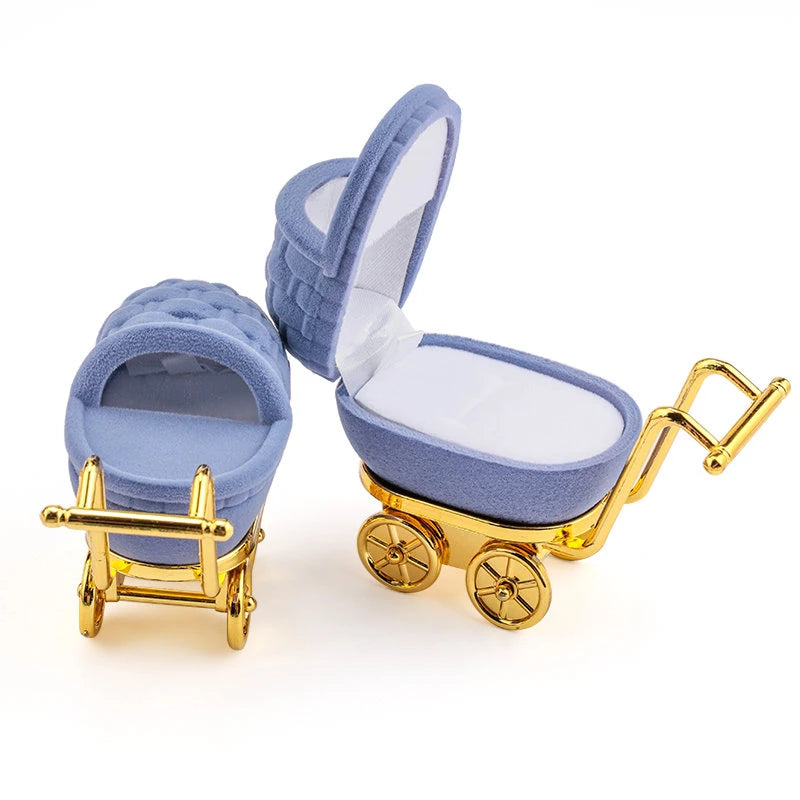 Lovely Baby Carriage Design Necklace Earring Jewelry Packaging Box Velvet Wedding Ring Gift Box Holder Case for Girl Friend