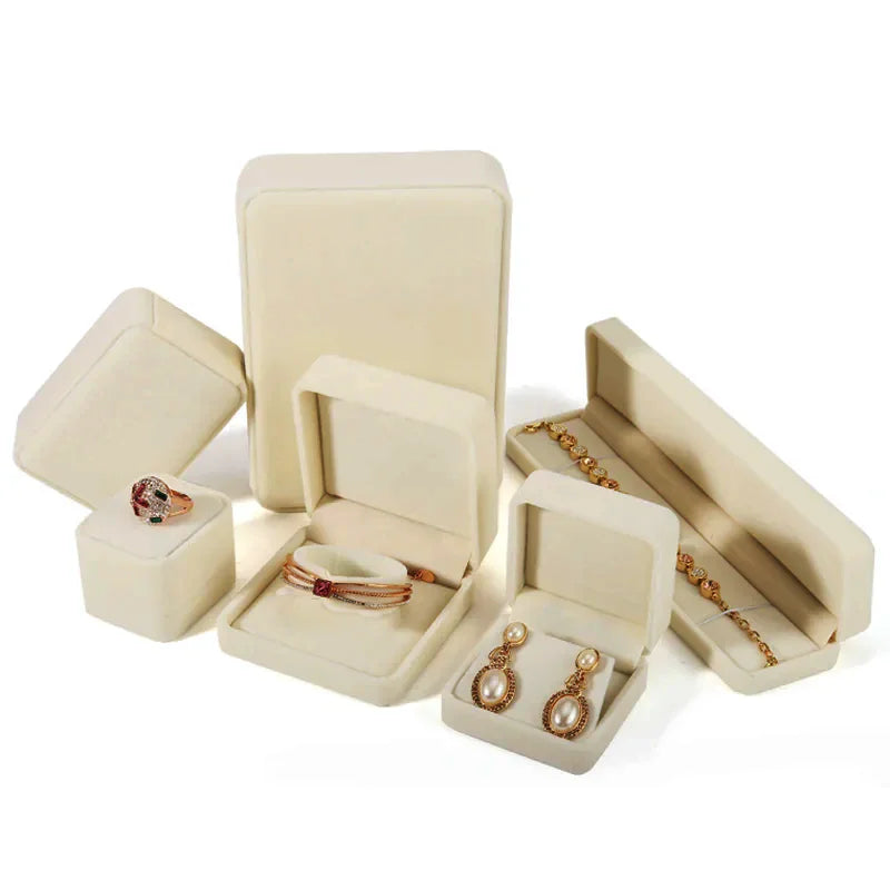 High Quality Beige Flannel Jewelry Box Jewelry Box Ring Necklace Earrings Pendant Storage Box
