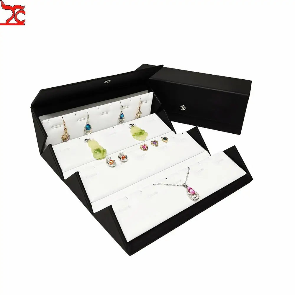 1 Piece Black Pu Jewelry Display Storage Case Pendant Chain Bracelet Organizer Casket Ring Earring Protection Travel Roll Bag