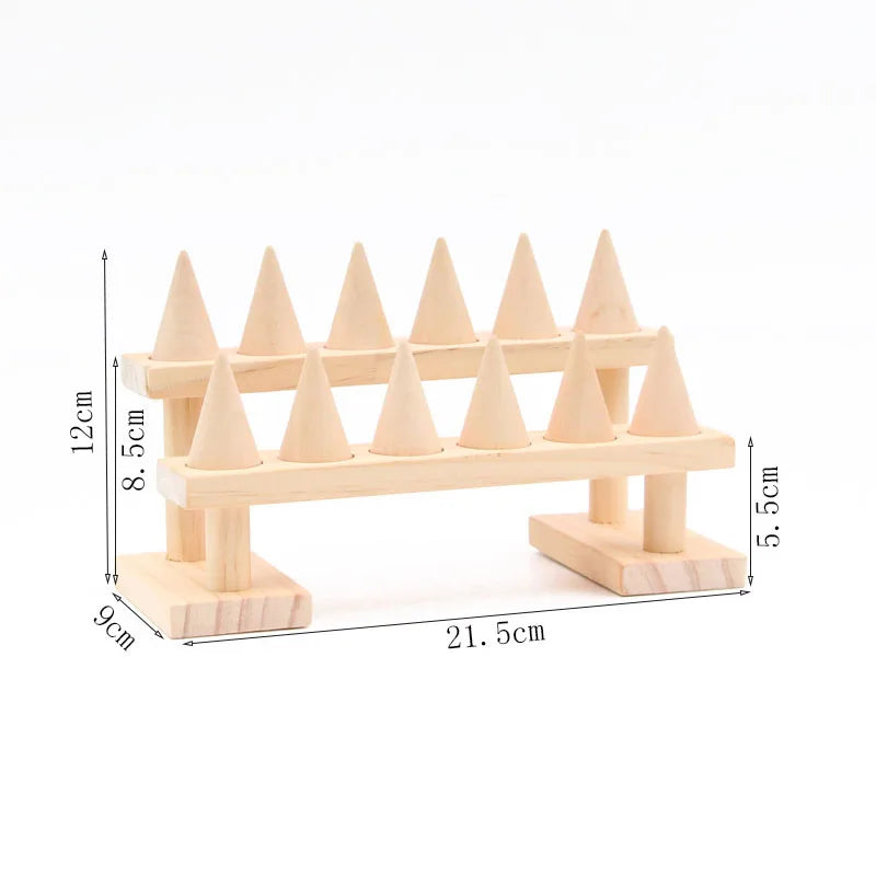 Simple Solid Wood Cone Ring Display Rack Jewelry Holder Detachable In Multiple Sizes Ring Support Live Broadcast Jewelry Props