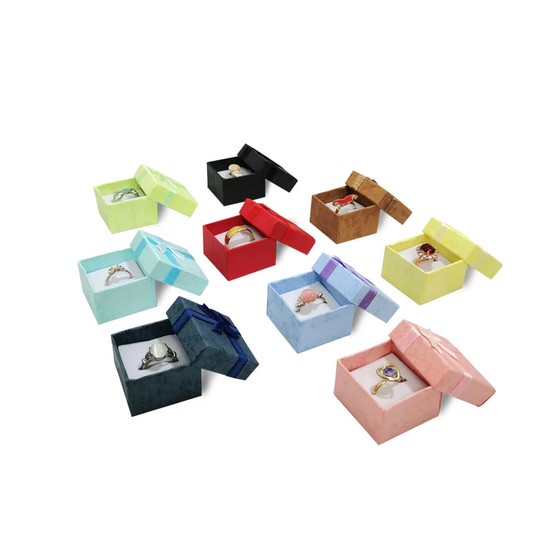 Paper Boxes Wholesale 4*4Cm and 5*8Cm Jewelry Packaging Case with Bow Ring Earring Necklace Storage Holder 24Pcs or 48Pcs