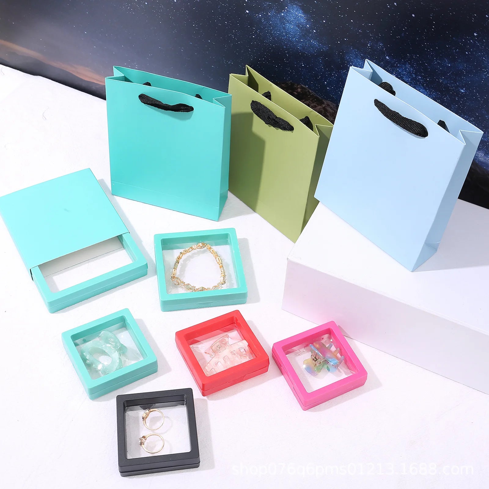 Suspended Box Pe Film and Outer Box and Gift Bag Set Jewelry Holder Ring Bracelet Jewelry Storage Case Set Gift Packaging