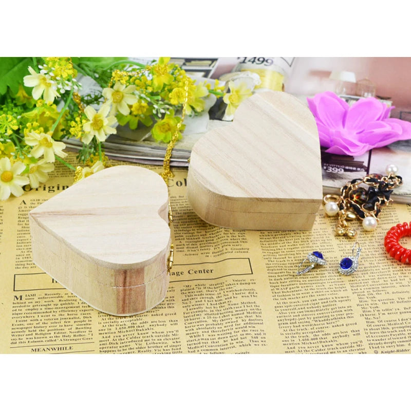 Heart-Shaped Wooden Box Jewelry Case Ring Storage Wooden Contianer Jewelry Creative Gift Box New