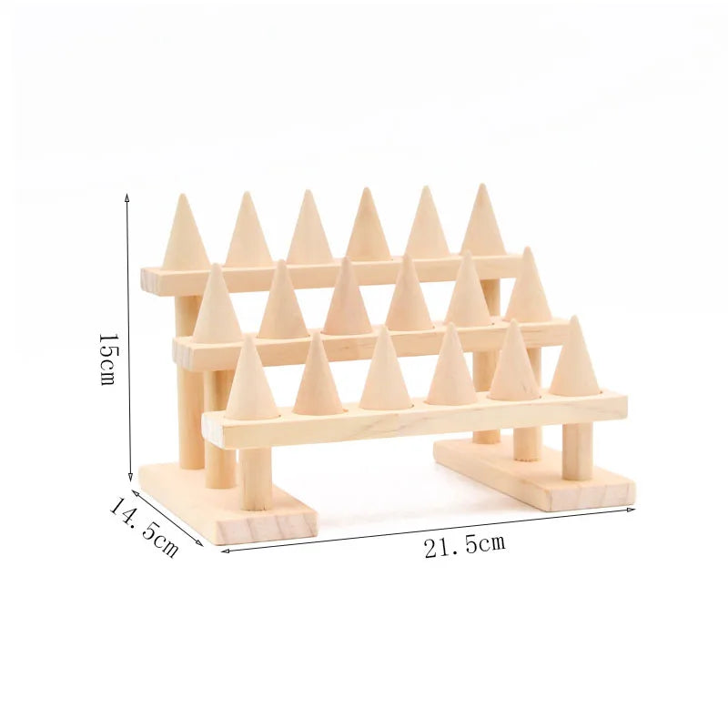 Simple Solid Wood Cone Ring Display Rack Jewelry Holder Detachable In Multiple Sizes Ring Support Live Broadcast Jewelry Props