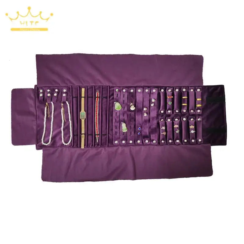 Purple Velvet Lengthening Set Jewelry Roll Bag Pearl Necklace Rings Storage Pouch Watch Bracelet Organizer Jewelry Bags 74*24Cm