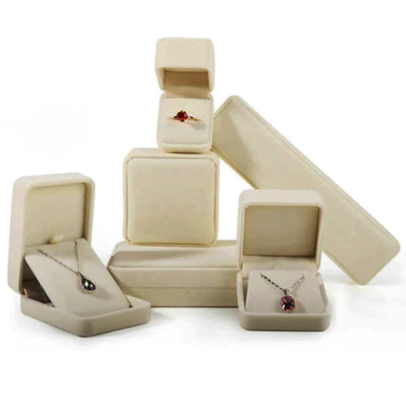 High Quality Beige Flannel Jewelry Box Jewelry Box Ring Necklace Earrings Pendant Storage Box