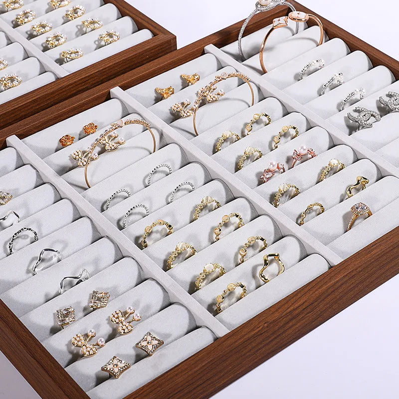 Walnut Grain Jewelry Display Tray Ring Earrings Plate Bracelet Storage Tray Large Capacity Jewelry Holder 35*24Cm