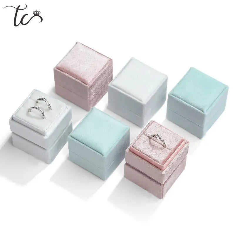New Velvet Square Jewelry Box Earrings Single and Double Ring Box Wedding Proposal Gift Box