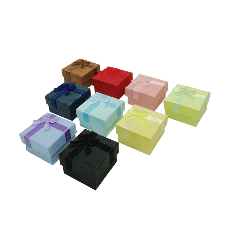 Paper Boxes Wholesale 4*4Cm and 5*8Cm Jewelry Packaging Case with Bow Ring Earring Necklace Storage Holder 24Pcs or 48Pcs