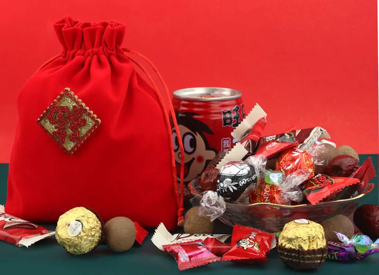 Red Velvet Jewelry Gift Bags High-Capacity Christmas Apple Packaging Bags Halloween Children's Chocolate Candy Organizer Pouch