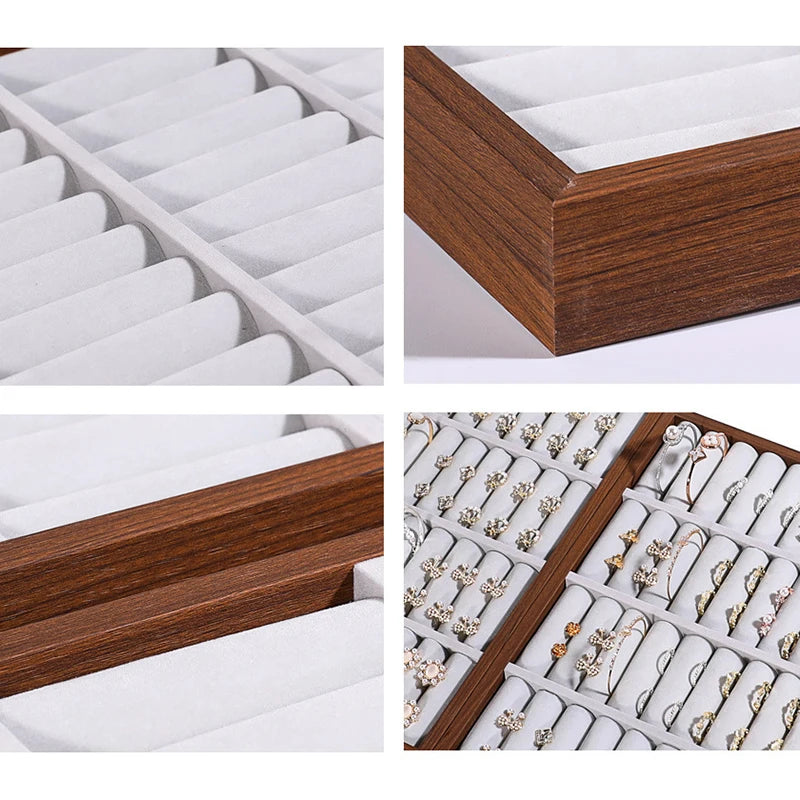 Walnut Grain Jewelry Display Tray Ring Earrings Plate Bracelet Storage Tray Large Capacity Jewelry Holder 35*24Cm