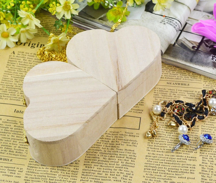 Heart-Shaped Wooden Box Jewelry Case Ring Storage Wooden Contianer Jewelry Creative Gift Box New