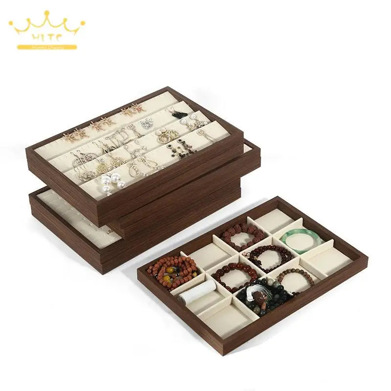 Wood Grain Jewelry Display Tray Ring Bracelet Holder Large Size Jewelry Organizers Storage Necklace Earrings Display Props