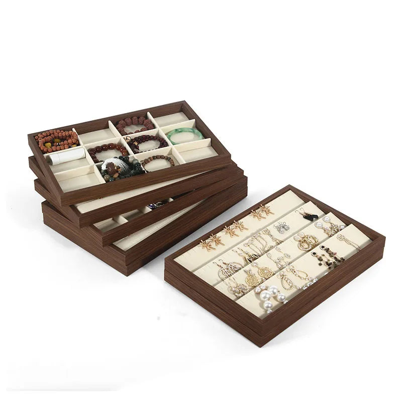 Wood Grain Jewelry Display Tray Ring Bracelet Holder Large Size Jewelry Organizers Storage Necklace Earrings Display Props