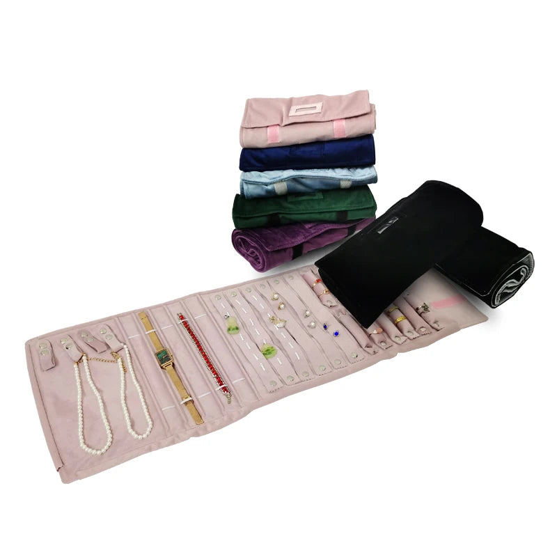 Velvet Jewelry Roll Bag Portable Travel Jewelry Roll Ring Earrings Necklace Pendant Storage Display Bag