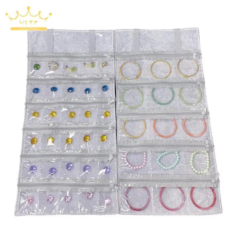 Velvet Zipper Pvc Lattice Dust-Proof and Antioxidant Jewelry Wrap Bag Brooch Ring Earring Organizer Organizer Bag