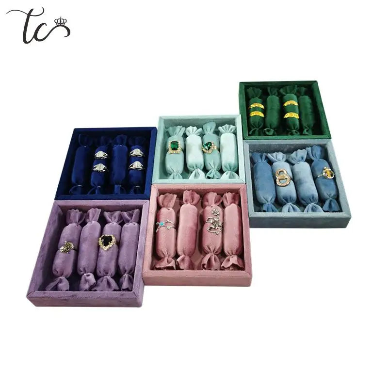 Velvet Candy Shaped Ring Storage Rack Earrings Bracelet Pendant Necklace Jewelry Storage Display Tray
